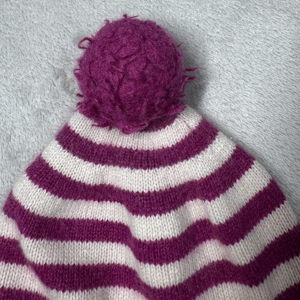 Baby CZ by Carolina Zapf 100% Cashmere Knit Pom Striped Ear Muff Beanie 18-24 M